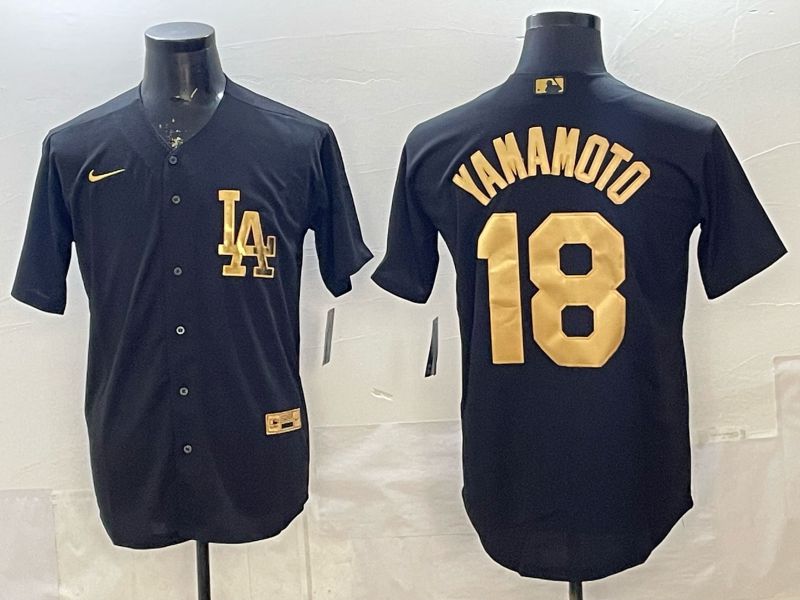 Men Los Angeles Dodgers #18 Yamamoto Black Gold 2026 Nike Game MLB Jersey 001